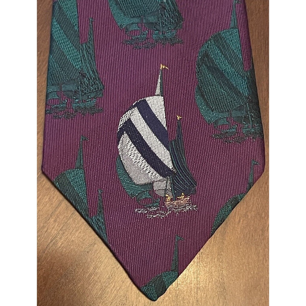 Nautica Purple Green Hand Made 100% Silk Woven In England Made In Usa Sail Boat